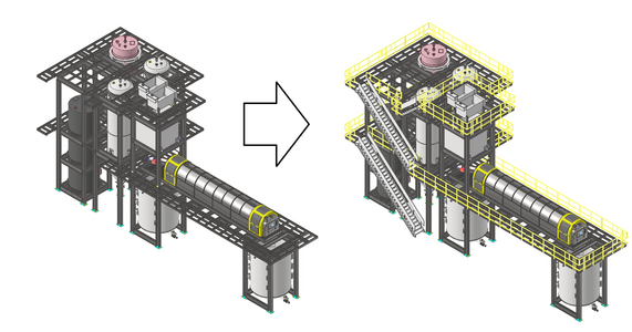 CGS plant before and after fitting the yellow-railed walkways and stairways